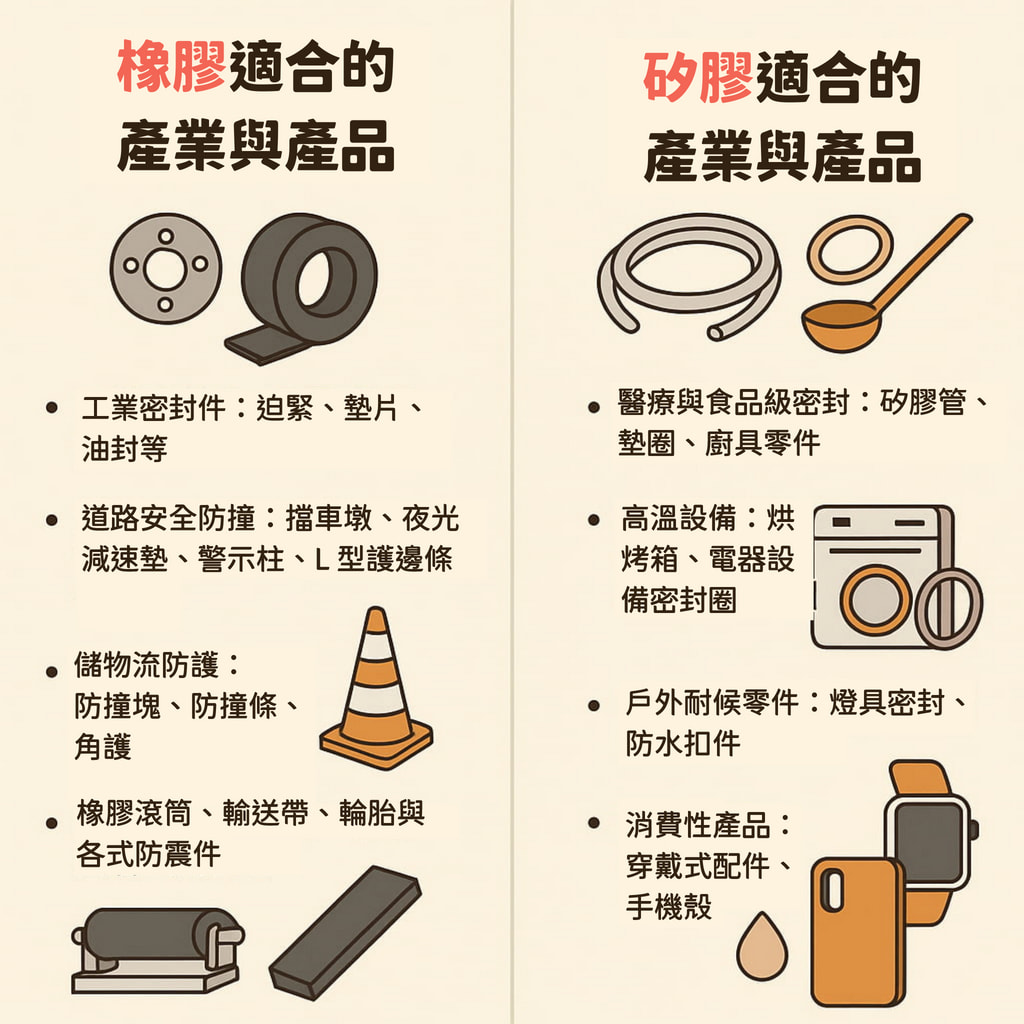 橡膠與矽膠適合的產業與產品